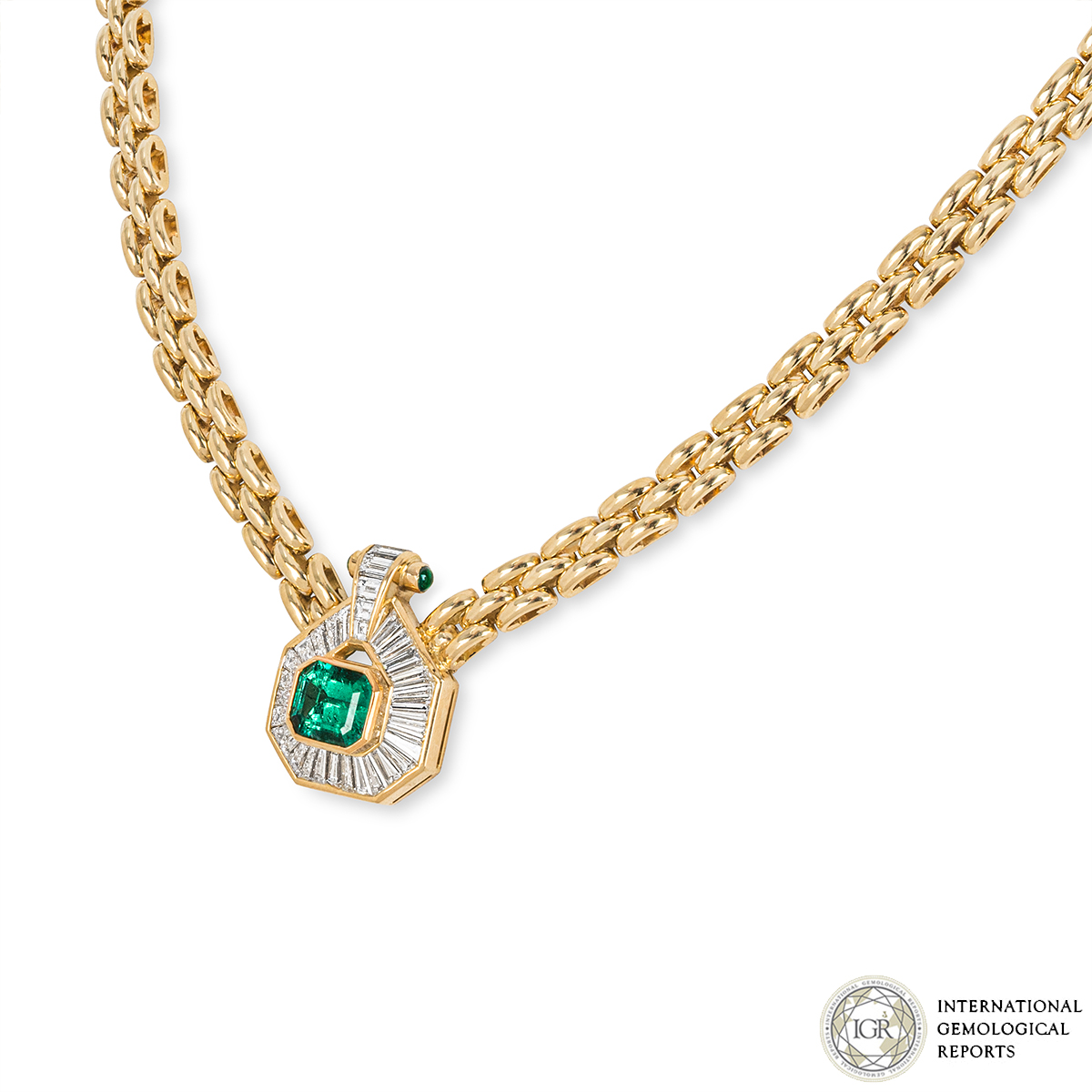 Yellow Gold Emerald and Diamond Necklace